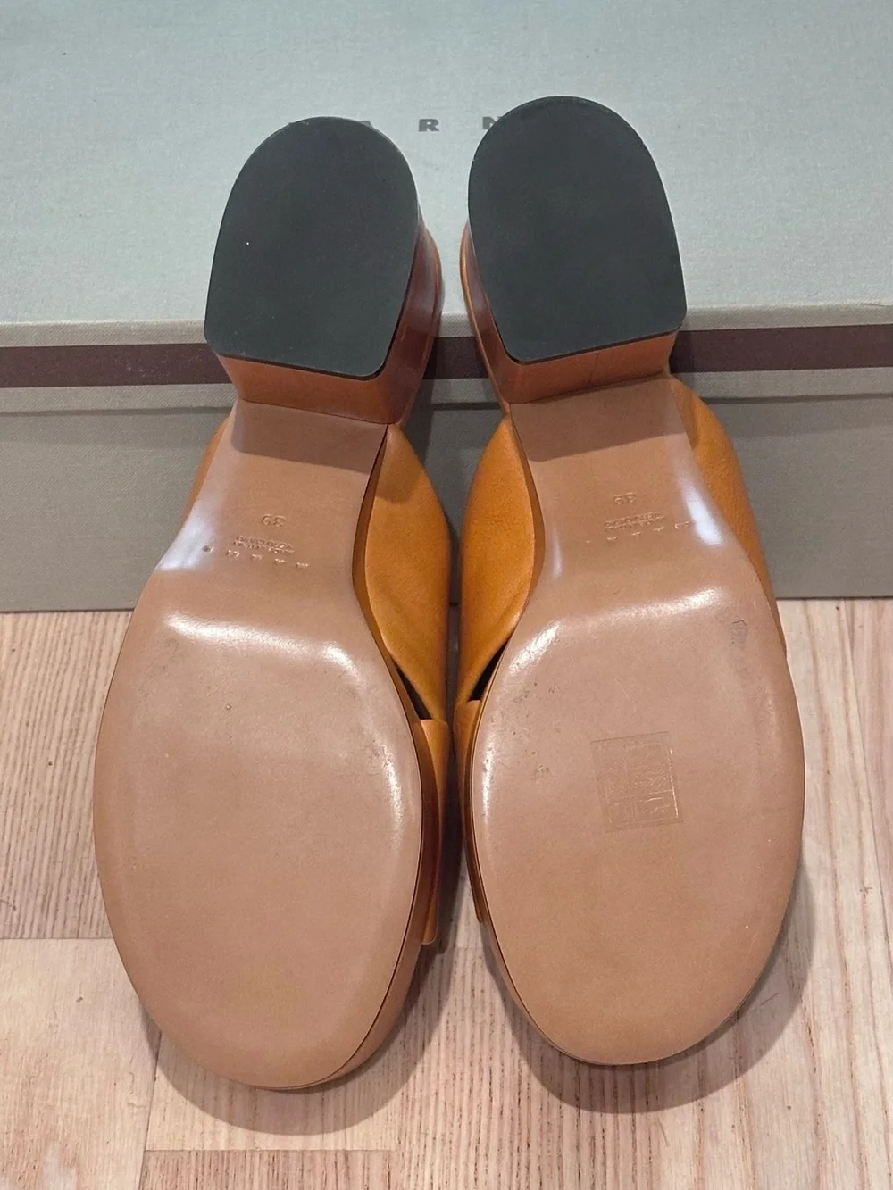 Marni Tan Cognac Leather Cross-Strap Platform Mules